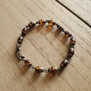 Tiger's Eye Sterling Silver Beaded Bracelet